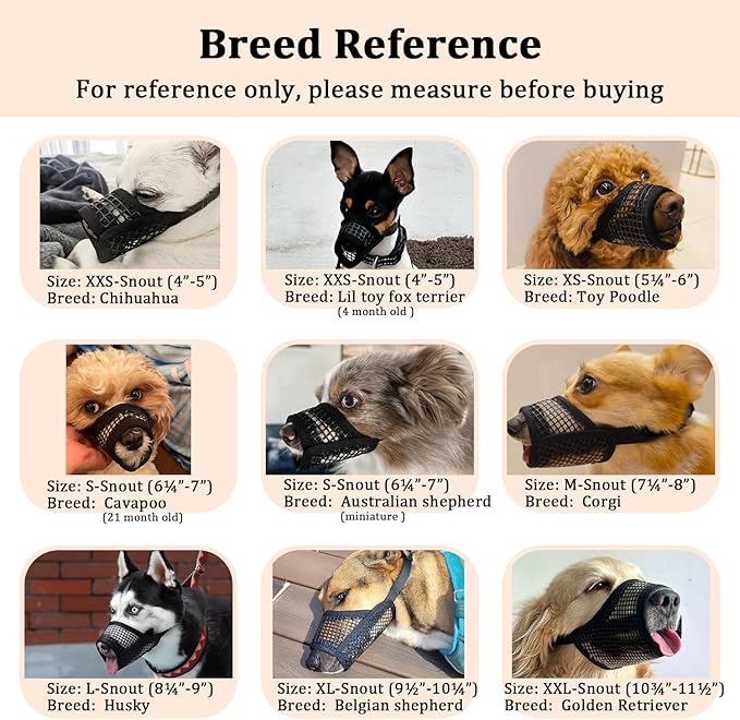 Mayerzon Dog Muzzle, Soft Mesh Muzzles for Small Medium Large Dogs Chihuahua Poodle Husky Labrador Retriever, Breathable Dog Mouth Guard for Biting Chewing Grooming, Allow Panting Drinking(XXL,Black)