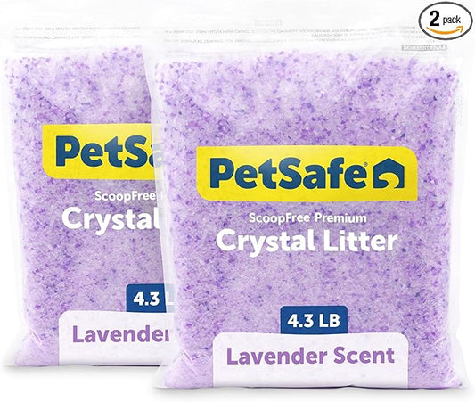 PetSafe ScoopFree Premium Crystal Cat Litter - Outperforms Clay Litter - Refill Packs - Reusable Tray Compatible - Lavender Scent - 4.3 lb Bags - 2 Pack