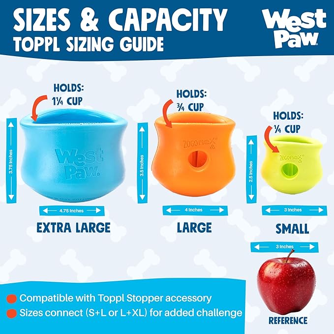 WEST PAW Zogoflex Toppl Interactive Treat Dispensing Puzzle Dog Toy for Mental Stimulation & Enrichment-Holds Kibble & Treats-Lickable, Freezable & Dishwasher Safe-Made in USA-X-Large-Aqua Blue