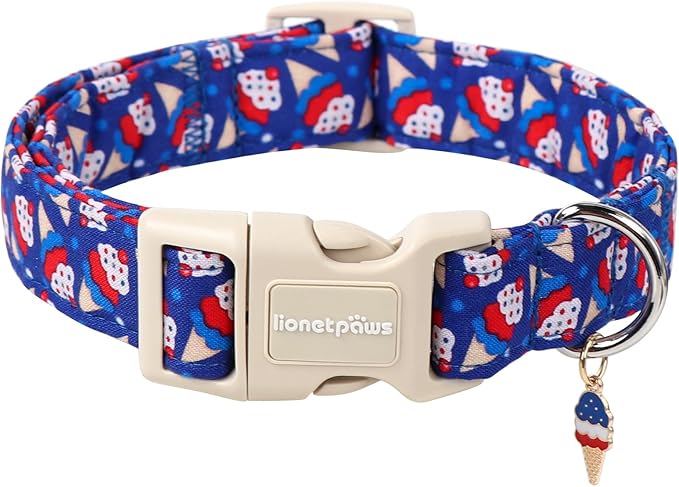 Lionet Paws 4th of July Dog Collar- Cute Blue Red Sundea Dog Collars with Plastic Buckle, Light Adjustable Dog Collars for Small Dogs