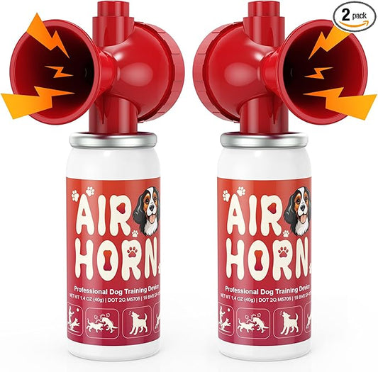 Nicehill 2 Pack Air Horn, 122dB Loud Air Horn for Dogs Pet Corrector to Stop Barking Jumping Chasing, Coyote Alert Safety Horn for Walking Hiking, Non‑Refillable 1.4oz, Orang