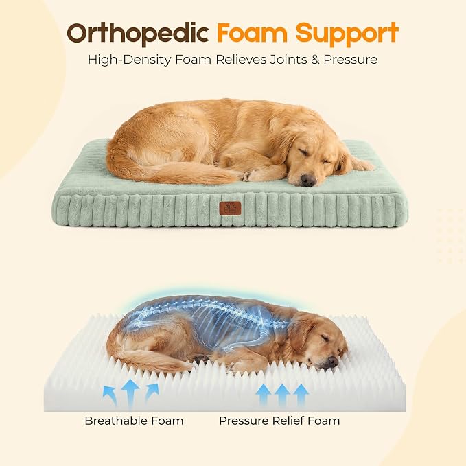 Orthopedic Dog Bed for XXL Jumbo Dog, Waterproof Pet Bed,Non-Slip Bottom and Egg-Crate Foam with Removable Washable Cover Crate Bed,Green,47"x29"x4"