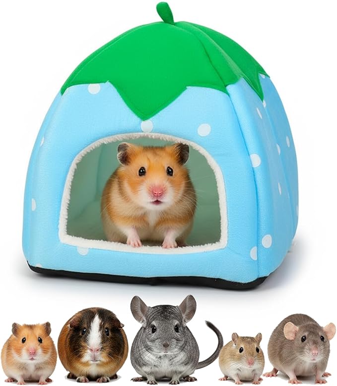 Guinea Pig Strawberry Bed, Plush Winter Hideout & Washable Cuddle Cave for Small Pets – Cute Berry-Shaped Cozy House for Hamsters, Rabbits & Chinchillas