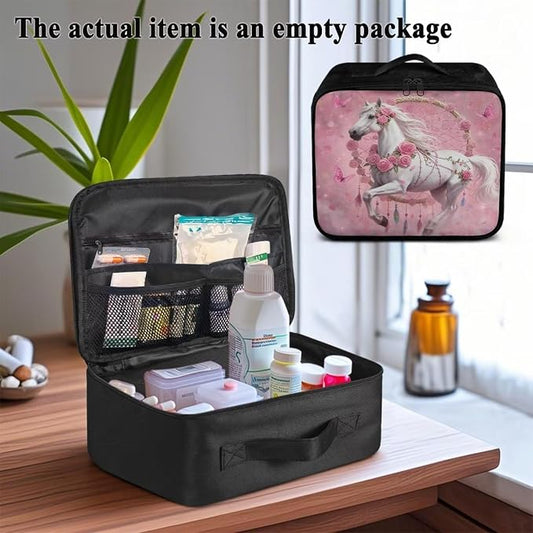 Rnyleeg Dreamcatcher Horse First Aid Kit for Women Pink Rose First Aid Travel Kit Empty Lightweight Medicine Pouch Organizer for Home Outdoor