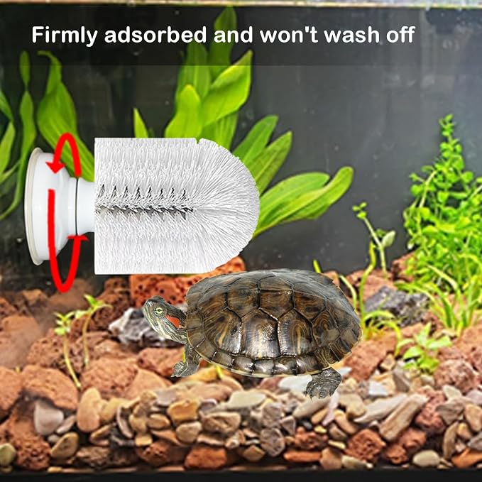 Turtle Brush with Suction Cup, Screw The Upgraded Turtle Scrub Brush Tightly on The Glass, It is Not Easy to Fall Off and Slide, Helping The Turtle Remove Dirt on The Back and Abdomen.