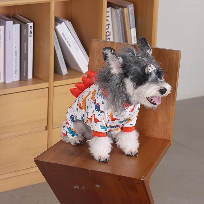 CuteBone Dinosaur Costume Dog Pajamas, Stretchy Spandex Crystal Velvet Sleepwear Coat for Small Dogs, Soft & Warm Pet Outfit Clothes for Cold Weather, Cozy Pullover Design COSP02XL