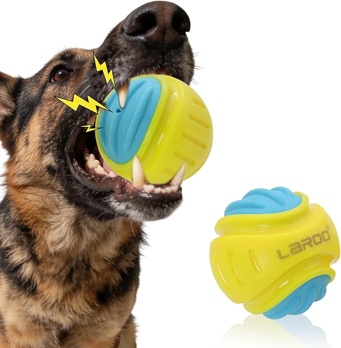 Dog Toy Ball, Indestructible Squeaky Ball for Aggressive Chewers, 3" TPR Rubber Clean Teeth, Relieve Anxiety & Boredom, Interactive Fetch Toy for Medium Large Dogs, Pools &Outdoor Play (Yellow)