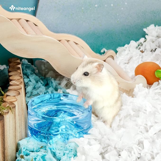 Niteangel Hamster Feeding & Water Bowls- Mount Fuji Series Glass Drinking Bowls for Dwarf Syrian Hamsters Gerbils Mice Rats or Other Similar-Sized Small Pets