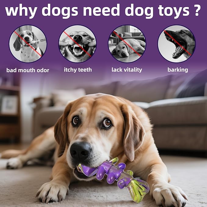Dog Chew Toy Durable and Indestructible,Fishbone ShapeDog Chew Bones for MiddleLarge Dogs, Bacon Flavored, Keeps Dogs Busy Purple