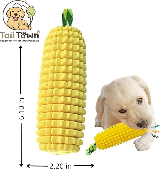 Squeaky Rubber Dog Toy – Interactive Corn Dog Toy for Small & Medium Dogs – Chew, Fetch & Tug Toy – Perfect for Water Play – Teeth Cleaning Texture – Indoor & Outdoor Use – Tail Town