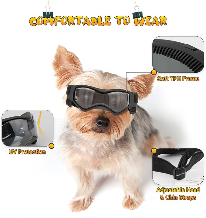 Dog Goggles Small Breed, XS Dog Sunglasses Chihuahua Glasses Anti-UV Eyes Protection for XSmall Pets Tiny Dogs Cats, Black XS