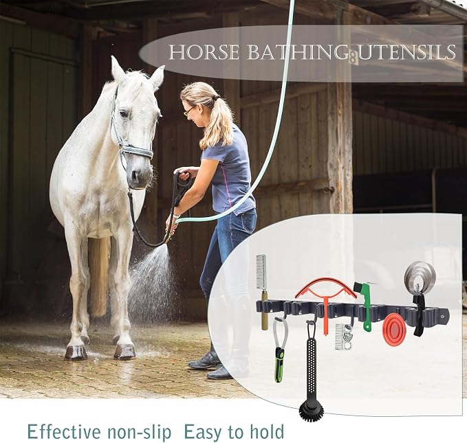 Horse Whip Crop Holder with Bridle Hooks, Stall Tool Holder Horse Tack Rack Wall Mount Bridle Rack Organizer Horse Stables Supplies Storage Rack Stall Hanger Accessories