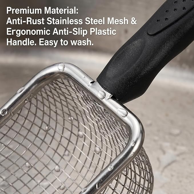 Chicken Poop Scooper 2 Pack with 2 Adhesive Hooks - Stainless Steel Coop Scoop Sifting Shovel with 3.8mm & 5mm Mesh, Metal Litter Sifter for Coop Cleaning, Sand and Poultry Supplies