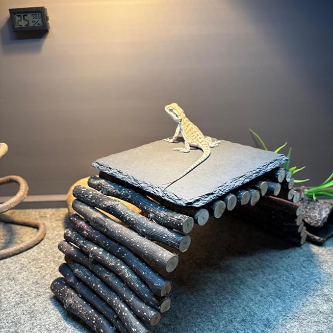 2 Pack Reptile Basking Platform 11.8 × 7.9" + 4", Reptile Slate, Basking Rock, Slate Tiles Rocks for Reptiles,Terrarium Bowls for Bearded Dragon Tortoise Turtle Ball Python Snake Lizard Gecko