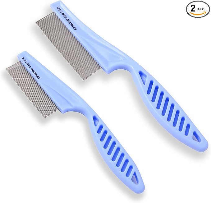 Dog Face Comb, Flea Comb for Dogs, Fine Tooth Tearstain Remover, Removes Crust and Mucus, Face Brush for Poodles & Other Breeds, Grooming Comb for Pets, Large + Small [We Love Doodles]
