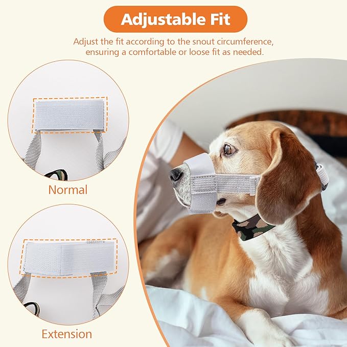 Coppthinktu Dog Muzzle with No-Escape Elastic Neck Collar, Soft Adjustable Muzzle for Small Medium Large Dogs, Breathable Dog Mouth Guard to Prevent Biting Barking & Chewing (Gray L)