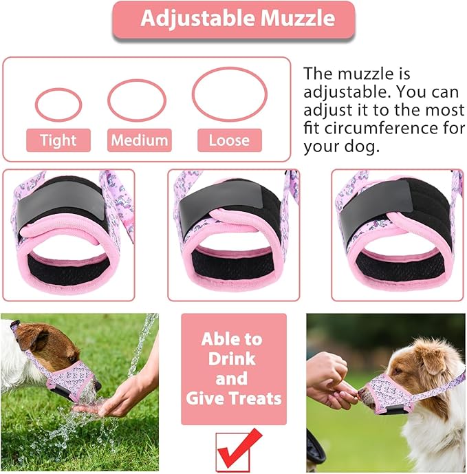 LUCKYPAW Dog Muzzle Anti Biting and Chewing with Comfortable Mesh Soft Fabric and Adjustable Strap, Suitable for Small, Medium and Large Dogs(Pink Unicone,L)
