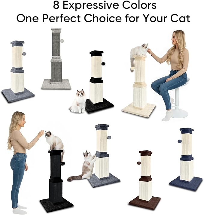 32 Inch Cat Scratching Post for Large Cats, Cat Scratcher for Indoor Cats Adults, Sturdy Sisal Scratch Post to Protect Furniture, Blue