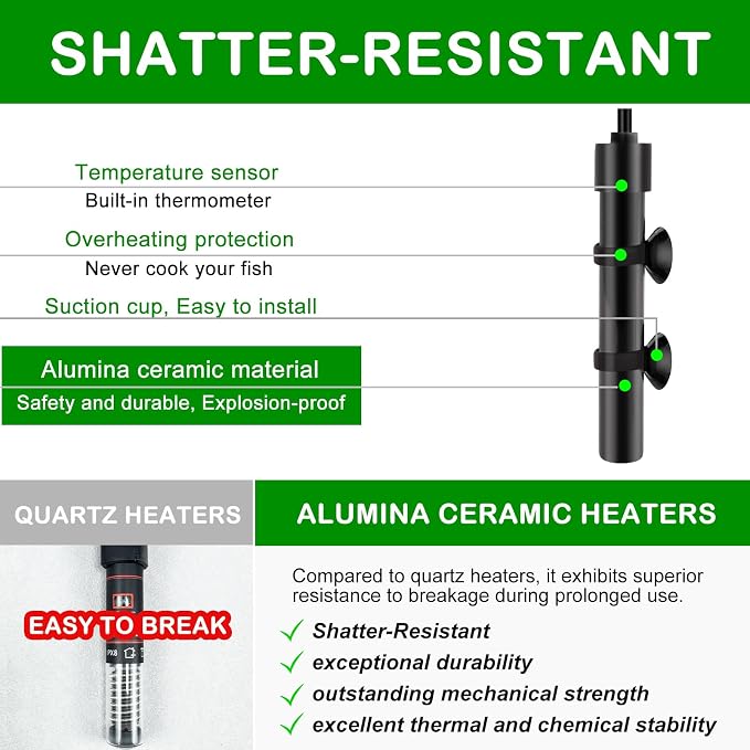 Small Submersible Aquarium Heater, Adjustable Mini Fish Tank Heater 15W 25W 50W with External Temperature Controller, Digital Display, Alumina Ceramic, for 3/5/10 Gallons (25W)