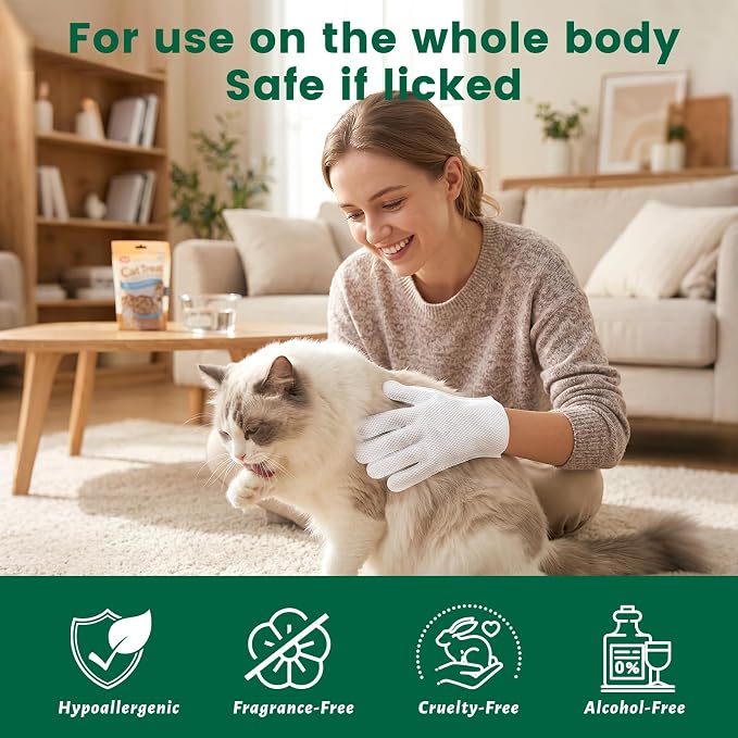 Arme Pet Bath Gloves Wipes for Dogs&Cats Cleaning Glove for Dry Bath,40 Pcs | 9.4"x9.25", 4-in-1 Double-Sided, Coconut Oil&Aloe,No-Rinse, Hypoallergenic, Thickened, Deodorizing, Daily Grooming&Travel