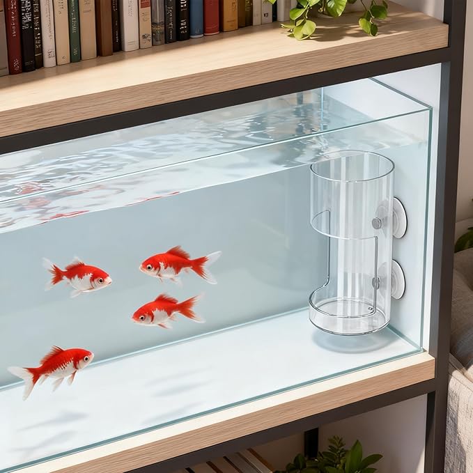 No Mess Aquarium Feeder, Acrylic Clear Fish Tank Feeder with Suction Cup, Preventing Food Scattering Feeding Tray Hollow Floating Sinking Shrimp Food Holders (Round,1)