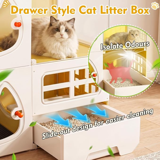 Cat Cage with Litter Box & Clear Door,Indoor Cat Cage Playpen,DIY Cat Enclosures Catio,Multi-Level Detachable Metal,Ferret Cage 28" x 18" x 28"