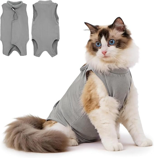Avont Cat Recovery Suit,Post-Surgery Protective Vest Grey S | Breathable & comfortable cat onesie for cats after surgery female. Soft alternative to cone. Machine washable