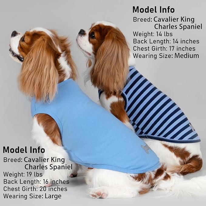 KYEESE 2Pack Dog Shirt, Soft Striped Dogs T Shirts, Lightweight Doggie Tank Top Cat Clothes, Sleeveless Dog Shirt for Small Dogs, Stretchy Pet Vest, Dark Blue, Small