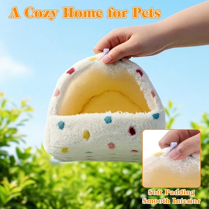 Warming Guinea Pig Hideout, Washable Guinea Pig Houses Polka Dots Small Animal Hamster House with 2 Hooks for Mouse Parrot Hedgehogs Ferrets Bearded Dragons