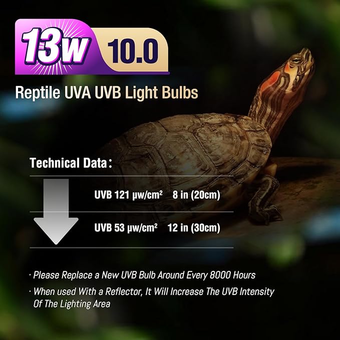 Leoterra 13W 10.0 UVB Bulb – Compact Reptile uvb Light for Bearded Dragon & Green Iguana Hatchlings, Chameleons (Juvenile) & Box Turtles | High Output E26 UVB Lamp(110V)