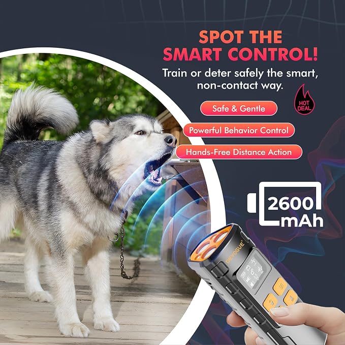 DEVOGUE® Anti Barking Device for Dogs-Dog Bark Deterrent Devices- 4 Training Modes – Rechargeable, Ultrasonic Control Bark Deterrent Devices with 12–15m Range (Three Head)