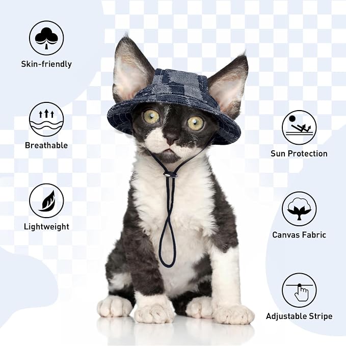 QBLEEV Cat Hats for Cats Only, Sphynx Hat with Ear Hole, Summer Cowboy Hats | Breathable kitten headwear mini sun sombrero caps, pet chihuahua sunscreen baseball outdoor climbing cap for birthday party