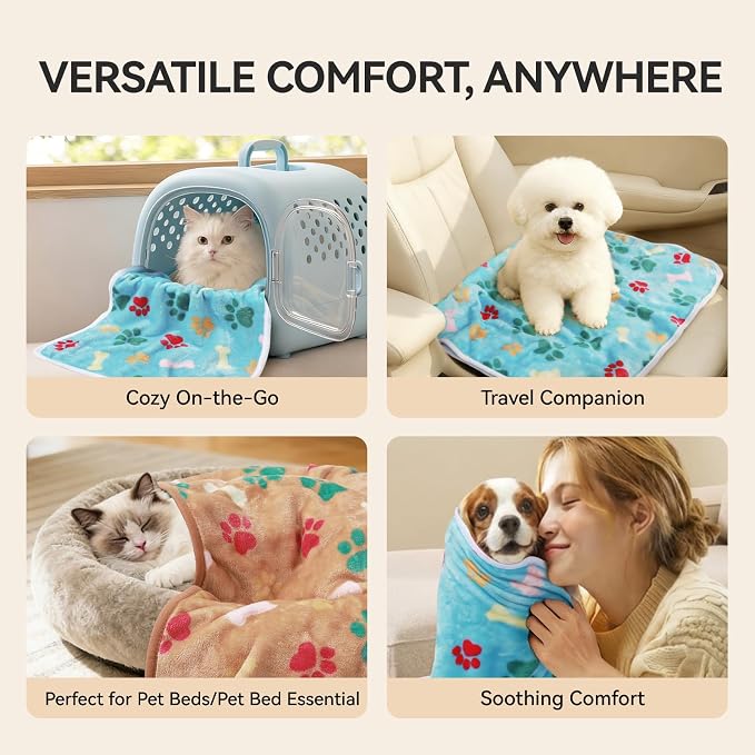 LINENLUX 1 Pack 4 Blankets Super Soft Fluffy Premium Fleece Dog Blankets for Puppy Cat Pet Blanket Flannel Throw Warm Sleep Bones and Claws-4pcs 23x16 inch