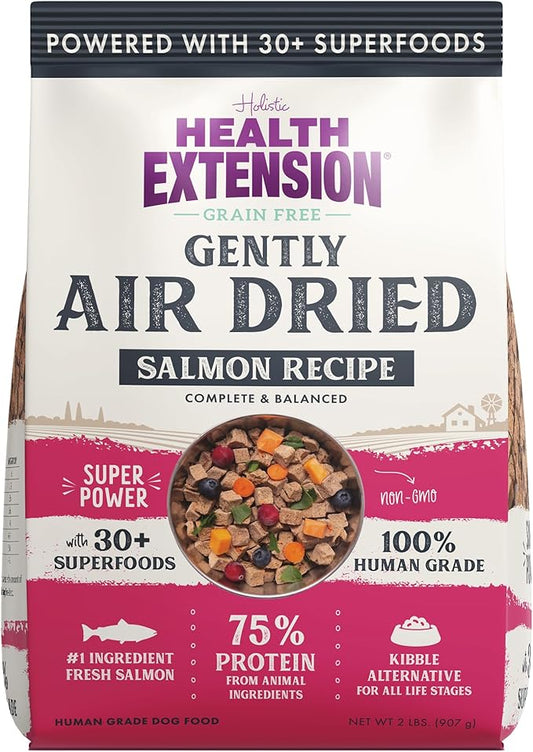 Health Extension Gently Air Dried Salmon Dog Food, (2lb, 907 g) – Complete & Balanced with 85% Animal Protein and 30+ Superfoods for All Life Stages