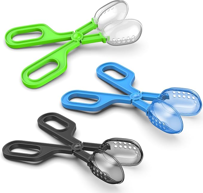 Pawfly 3 Colors Reptile Terrarium Feeding Clamp & Scoop Set - Plastic Bug Scooper, Poop Scoop for Bearded Dragon, Gecko, Lizard, Snake | Reptile Habitat Cleaning Supplies