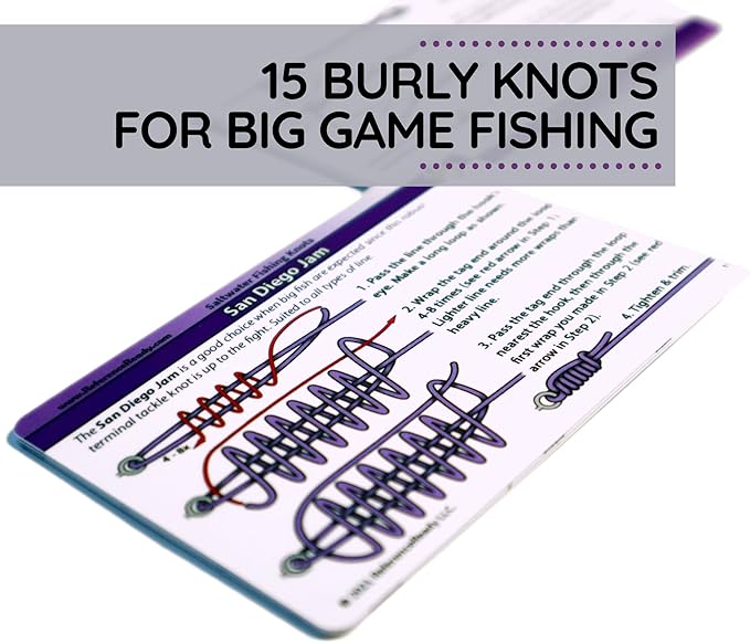 ReferenceReady Saltwater Fishing Knot Cards - Waterproof Pocket Guide to 15 Big Game Fishing Knots | Includes Portable Book of Inshore and Deep Sea Fishing Knots and a Mini Carabiner