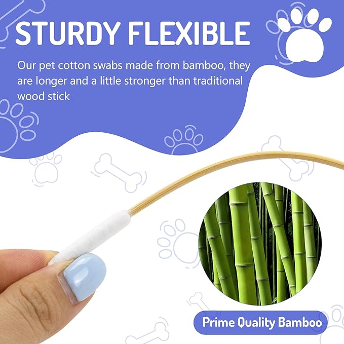 100PCS Professional Dog Ear Swabs in Storage Box, 6 Inch Long Cotton Swabs with Bamboo Handle for Dogs - Soft Cotton, Gentle and Lint-Free, Specially Designed Large Cotton Swabs for Dog Ear