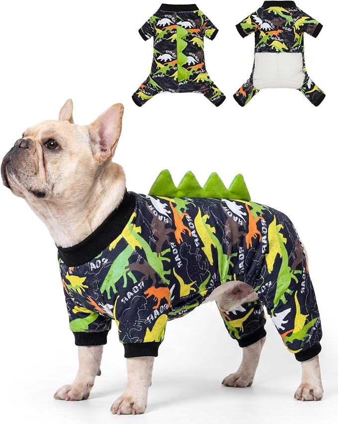 CuteBone Dinosaur Costume Dog Pajamas, Stretchy Spandex Crystal Velvet Sleepwear Coat for Small Dogs, Soft & Warm Pet Outfit Clothes for Cold Weather, Cozy Pullover Design COSP21L
