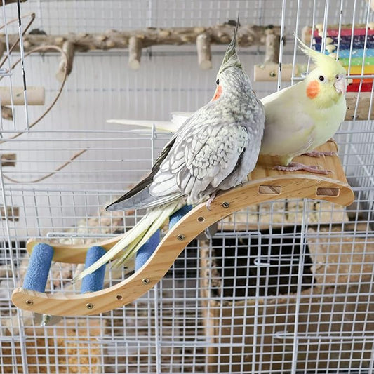 Bird Ladder Bridge, Wooden Pet Parrot Hamster Climbing Ladder Toys, Pet Bird Cage Accessories, Wood Climbing Ladder Perch for Bird Parrot Hamster Squirrel Sugar Gliders Parakeets Cockatiels(S Shape)