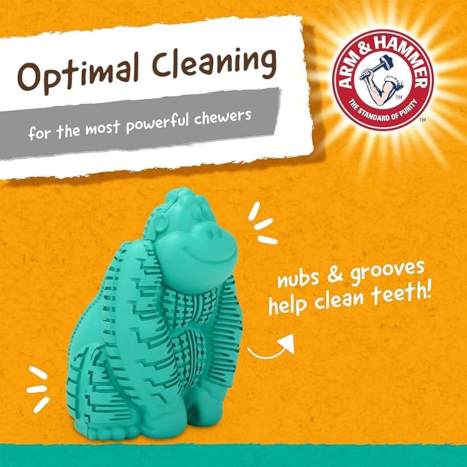 Arm and Hammer for Pets Super Treadz Gorilla Dental Chew Toy for Dogs - Reduces Plaque and Tartar Without Brushing, Baking Soda Infused, Dishwasher Safe, Dogs Up to 35 Lbs - 3 Pack