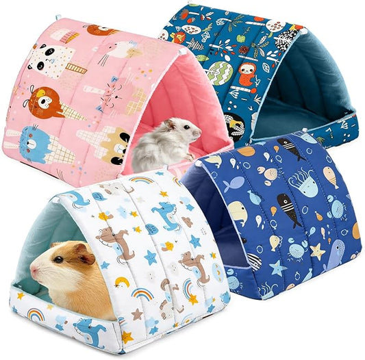 4 Pcs Guinea Pig Hideout, Guinea Pig Bed Tunnel Washable Small Animal House Cage Accessories for Mouse Chinchillas Hamsters Hedgehogs Ferrets Bearded Dragons and Rats Other Small Animals