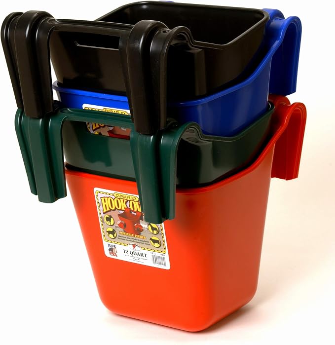 Little Giant® Plastic Hook Over Feeder | Mountable Livestock & Pet Feed Bucket | Horse Feed Bucket | Made in USA | 12 Quarts | Black