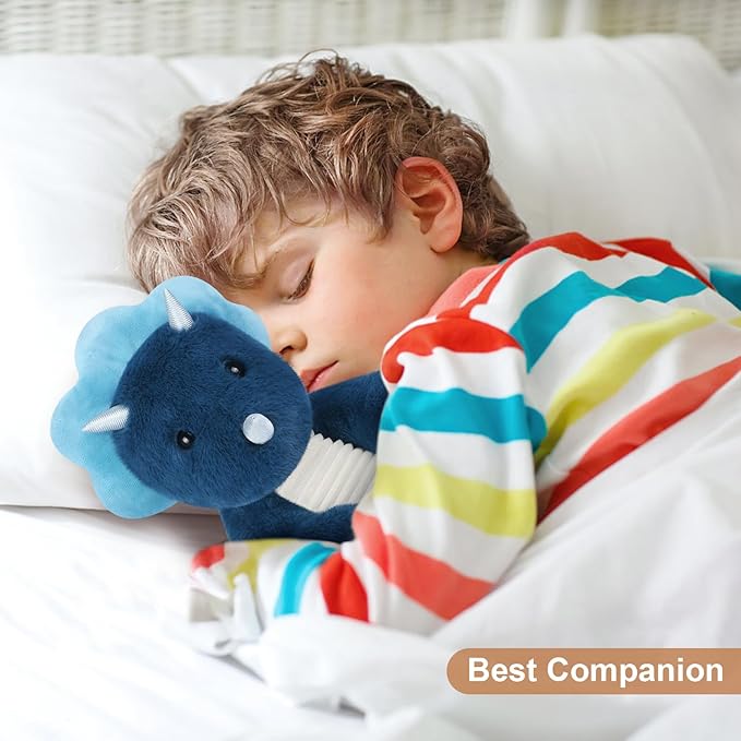 SuzziPals Microwavable & Coolable Triceratops Dinosaur Stuffed Animals, Heated Stuffed Animal Heating Pads for Soothing & Relaxation, Navy Blue Dino Plush for Stress Relief, Plushies Dinosaur Gifts