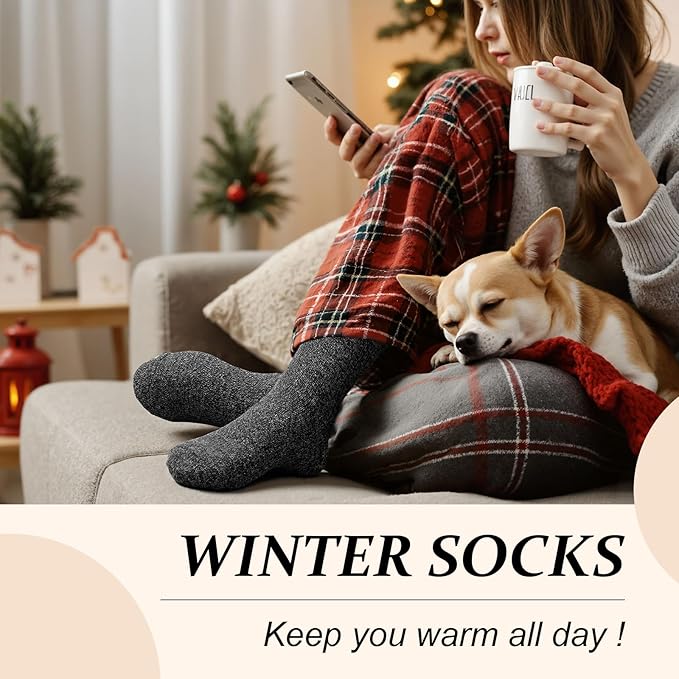 Justay 5 Pairs Womens Wool Socks Thick Warm Winter Socks Casual Cozy Socks Vintage Knit Crew Socks Gift for Women