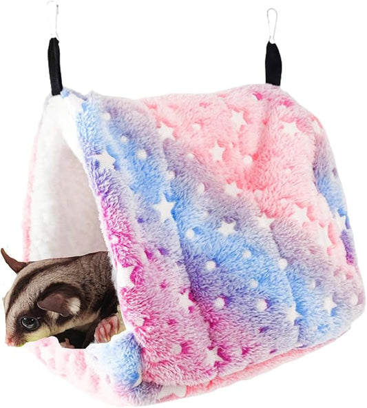 Cotton Guinea Pig Rat Hammock, Colorful Hamster Hanging Nest Warm Hideout Cage for Small Animals Sugar Glider Parrot Ferret (Rainbow,X-Large)