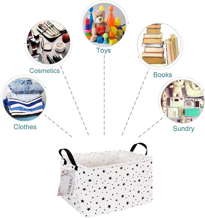 Storage Basket,Nursery Hamper Canvas Laundry Basket Foldable with Waterproof PE Coating Storage, Office, Bedroom, Clothes,Toys (Rec-Star)