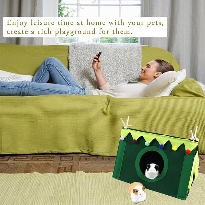 Guinea Pig Forest Hideaway Tent Small Animals Fleece Hideout Hamster Corner Hammock House Pet Habitat Bed Rabbits Nest Toy Cage Accessories for Chinchillas Ferrets Hedgehogs Glider Rats Bunny