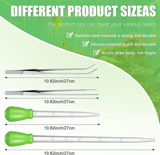 Weewooday 2 Pieces Aquarium Coral Feeder with 2 Pieces Stainless Steel Feeding Long Tweezers Syringe Spot Coral Feeder Reptile Feeding Tools for Aquatic Plant Reef Anemones Lionfish (Green, Silver)
