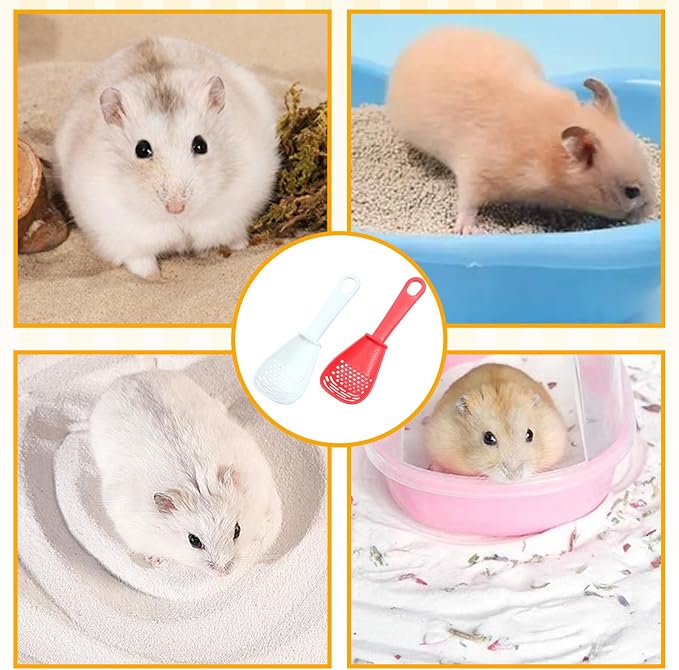 Hamster Sand Bath Scoop for Small Pet, 2Pcs, Red+White | Dust-Free, Odor Control Small Pet Care