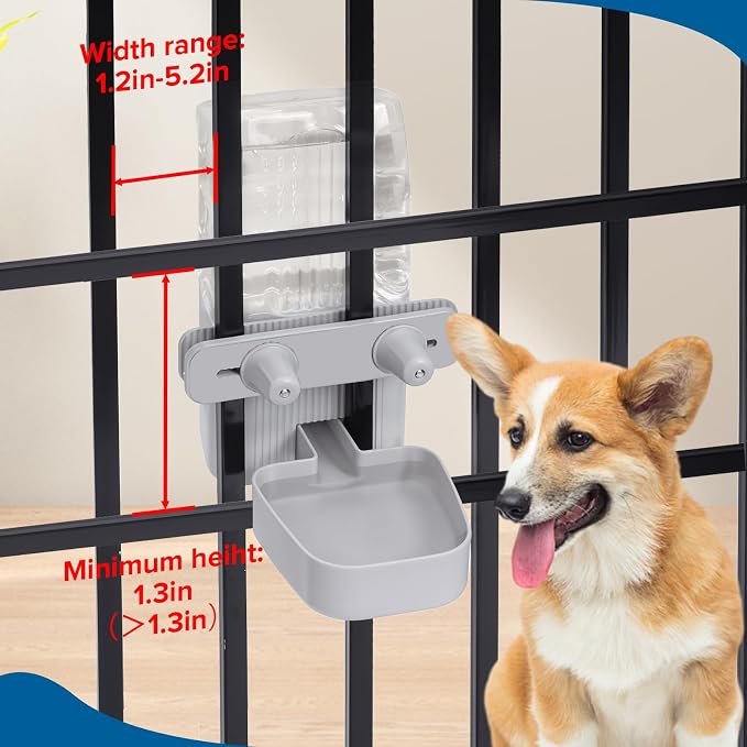 Kenond 50 oz Rabbit Water Dispenser,Gravity Dog Water Bowl Dispenser for Cage,Auto Water Bottle for Ferret,Cat,Dog and Other Animals, Compatible with Widemouth Cages, Wire Cages and Crates(Gary)